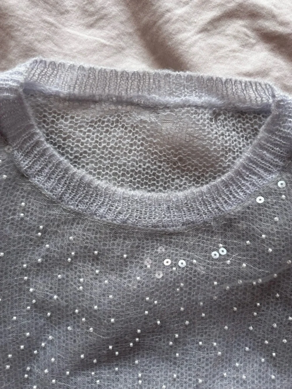 ZARA Sheer Sequin Tulle Sweater Grey Embellished Knit Top XS - Picture 3 of 13